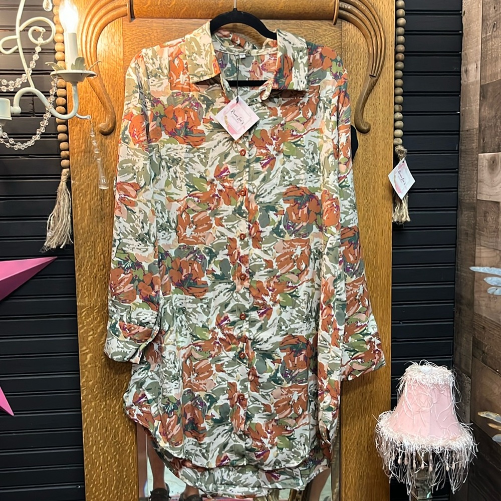 Fall Floral Button Up Dress or Cover